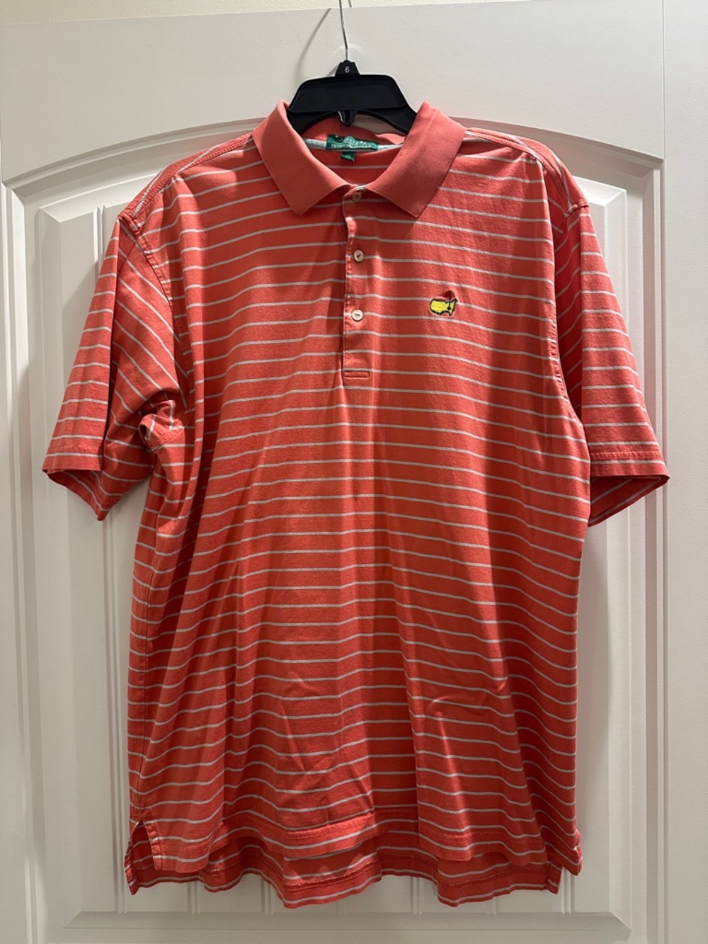 Masters Coral and Blue Striped Polo
